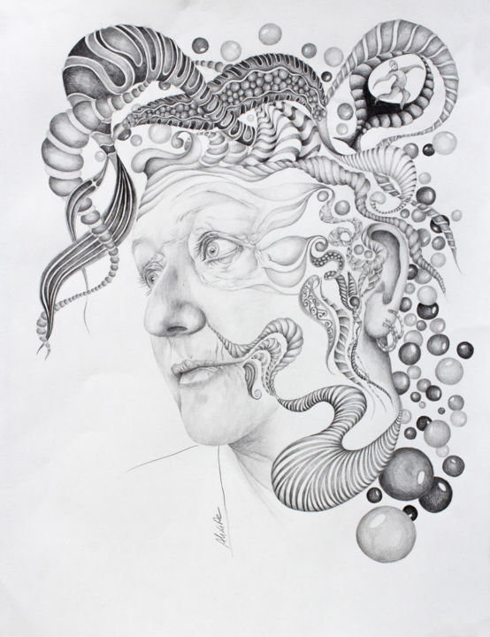 Dessin intitulée "Sage Méduse" par Alixire, Œuvre d'art originale, Crayon