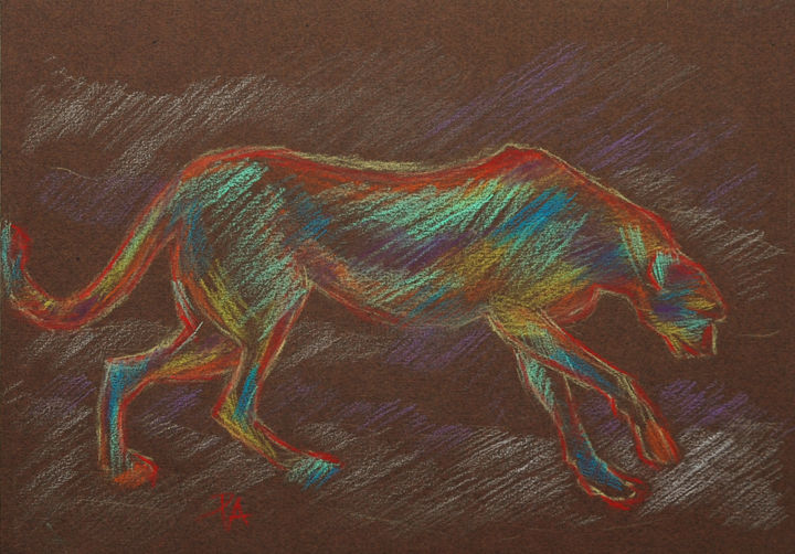 Рисунок под названием "Cheetah" - Aliz Posta, Подлинное произведение искусства, Пастель
