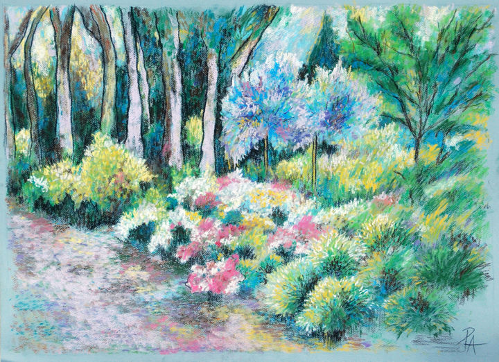 Painting titled "Garden" by Aliz Posta, Original Artwork, Pastel