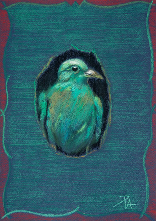 Painting titled "Bird" by Aliz Posta, Original Artwork, Pastel