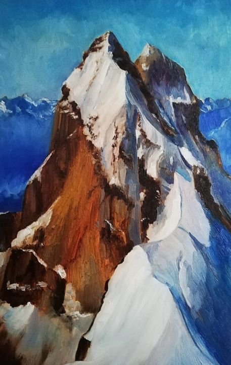 Картина под названием ""Гора Ушба"" - Almira Krechetova, Подлинное произведение искусства, Масло Установлен на Деревянная ра…