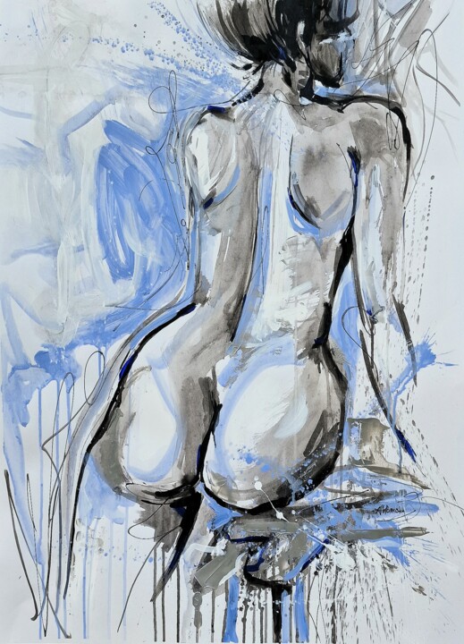 Картина под названием "Обнаженная в голубом" - Alla Broska, Подлинное произведение искусства, Акрил