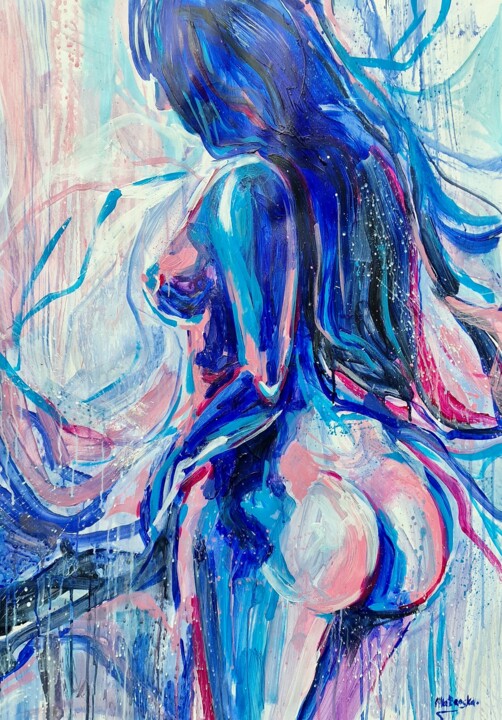 Painting titled "Nude in blue" by Alla Broska, Original Artwork, Acrylic