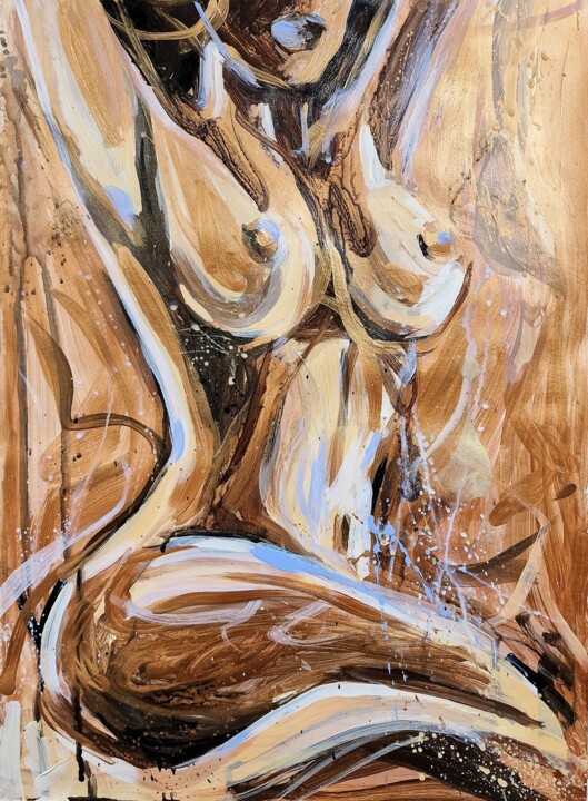 Painting titled "NUDE IN BRONZE 2" by Alla Broska, Original Artwork, Acrylic