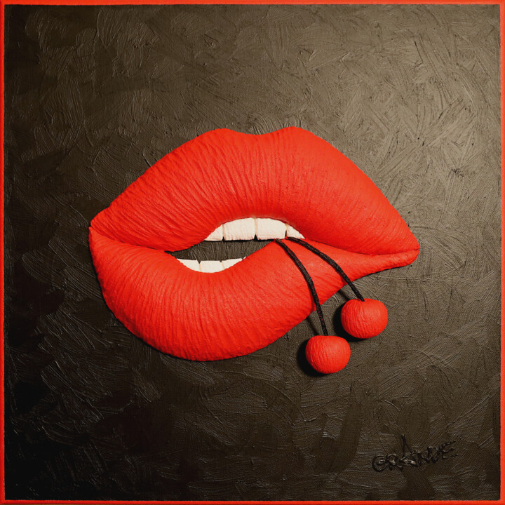 Sculpture titled "LOVE CHERRY LIPS" by Alla Grande, Original Artwork, Plastic