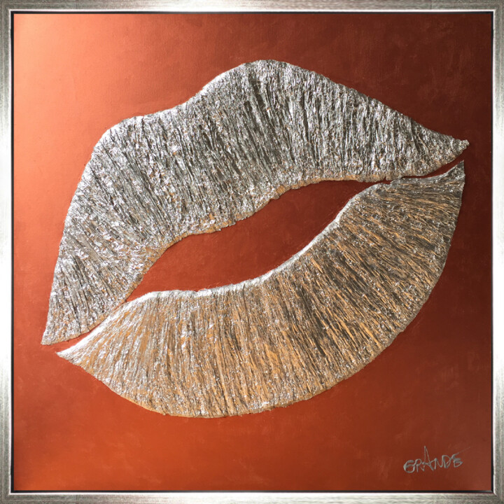 Collagen mit dem Titel "SILVER KISS" von Alla Grande, Original-Kunstwerk, Collagen