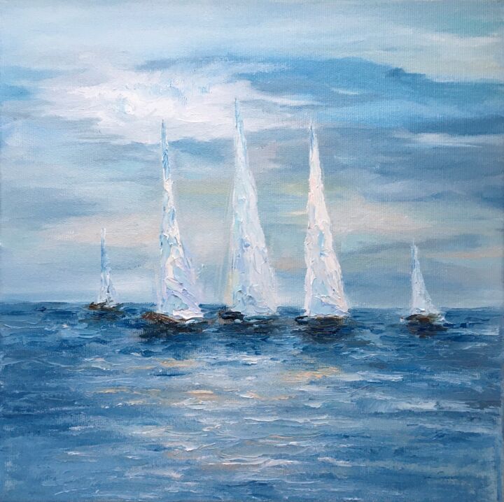 Pintura intitulada "Sailboats" por Alla Kyzymenko, Obras de arte originais, Óleo