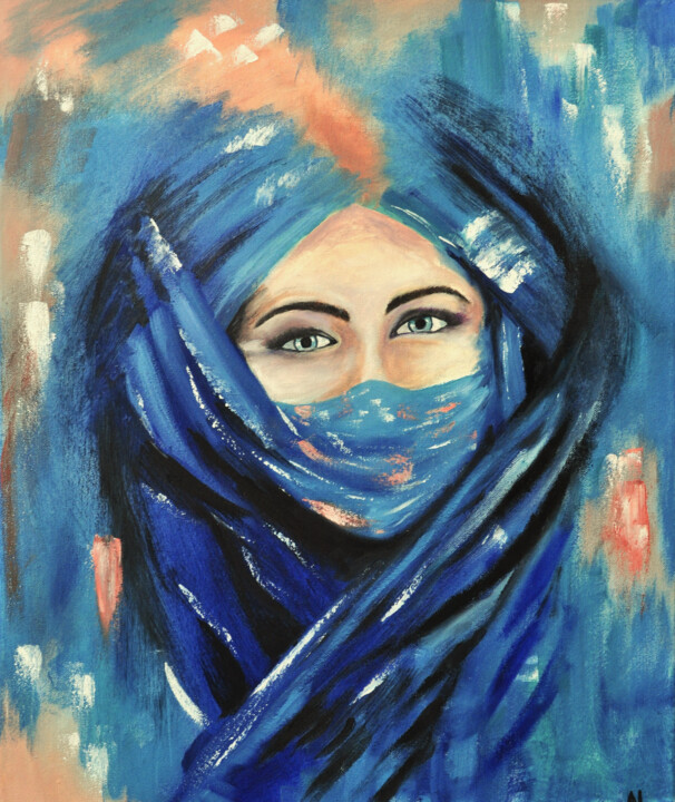 Painting titled "arab girl" by Alla Landenband, Original Artwork, Oil Mounted on Wood Panel