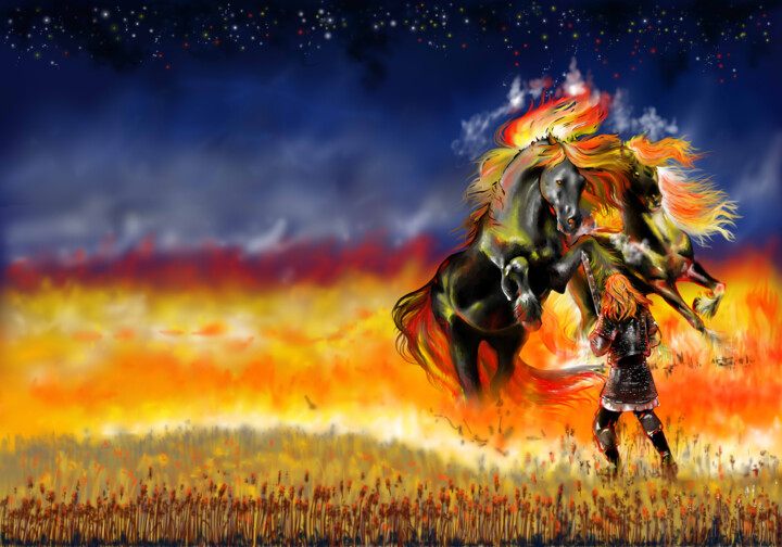 Цифровое искусство под названием "fiery horses" - Алла Марковская, Подлинное произведение искусства, 2D Цифровая Работа