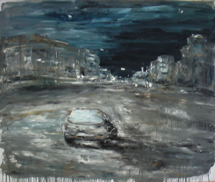 Painting titled "Lonely car" by Alla Ronikier, Original Artwork, Oil