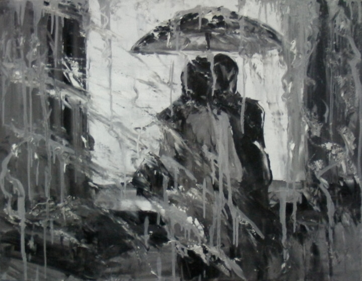 Peinture intitulée "Under the umbrella" par Alla Ronikier, Œuvre d'art originale, Huile Monté sur Panneau de bois