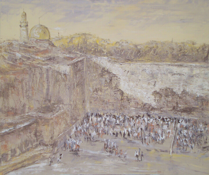 Painting titled "Jerusalem" by Alla Ronikier, Original Artwork, Oil Mounted on Wood Stretcher frame