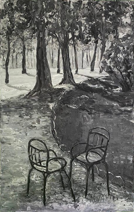 Painting titled "Luxembourg Garden" by Alla Ronikier, Original Artwork, Oil Mounted on Wood Stretcher frame