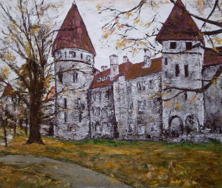 Painting titled "Tallinn" by Alla Ronikier, Original Artwork, Oil Mounted on Wood Stretcher frame