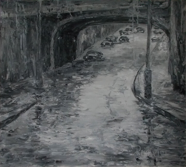Painting titled "Road under the brid…" by Alla Ronikier, Original Artwork, Oil
