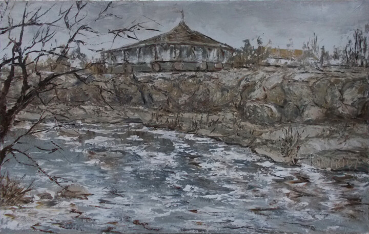 Картина под названием "Ukraine. Buki river…" - Alla Ronikier, Подлинное произведение искусства, Масло Установлен на Деревянн…