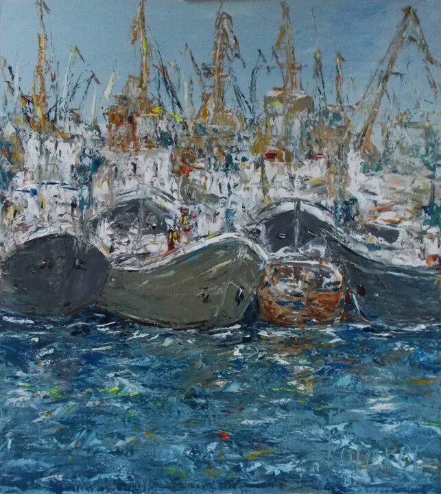 "Sea port" başlıklı Tablo Alla Ronikier tarafından, Orijinal sanat, Petrol Ahşap Sedye çerçevesi üzerine monte edilmiş