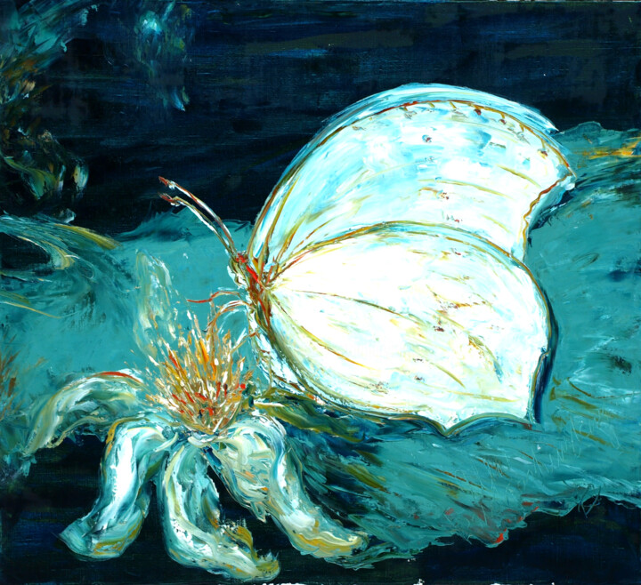 Peinture intitulée "White butterfly" par Alla Ronikier, Œuvre d'art originale, Huile Monté sur Châssis en bois