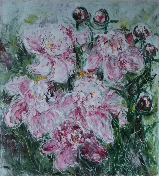 Pintura titulada "Pink peonies" por Alla Ronikier, Obra de arte original, Oleo Montado en Bastidor de camilla de madera