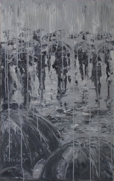 「Rainy」というタイトルの絵画 Alla Ronikierによって, オリジナルのアートワーク, オイル ウッドストレッチャーフレームにマウント