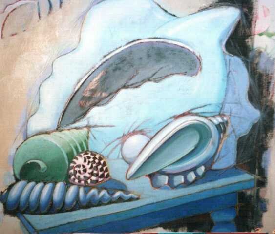 Pintura intitulada "Голубые ракушки." por Alla Senatorova, Obras de arte originais, Óleo