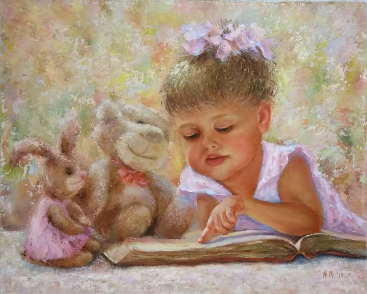 Painting titled "Let's read / Давайт…" by Alla Tatarinova, Original Artwork, Oil