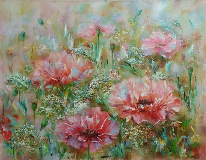 Schilderij getiteld "Poppies / Маки" door Alla Tatarinova, Origineel Kunstwerk, Olie