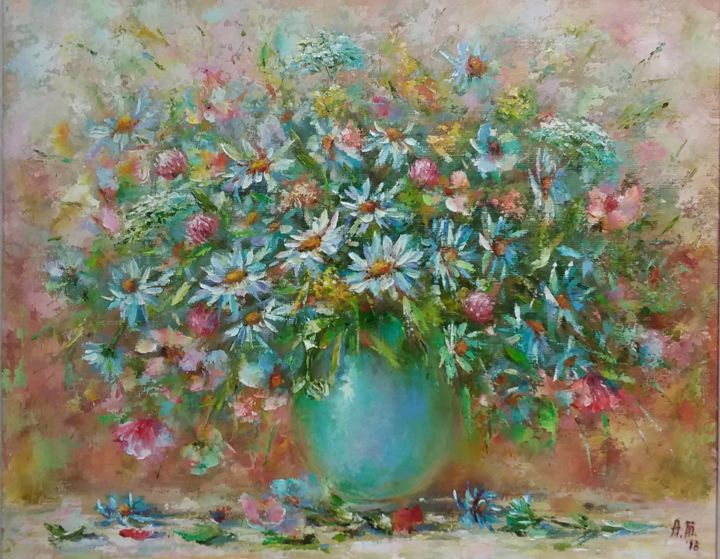 Pintura intitulada "Bouquet of wild flo…" por Alla Tatarinova, Obras de arte originais, Óleo