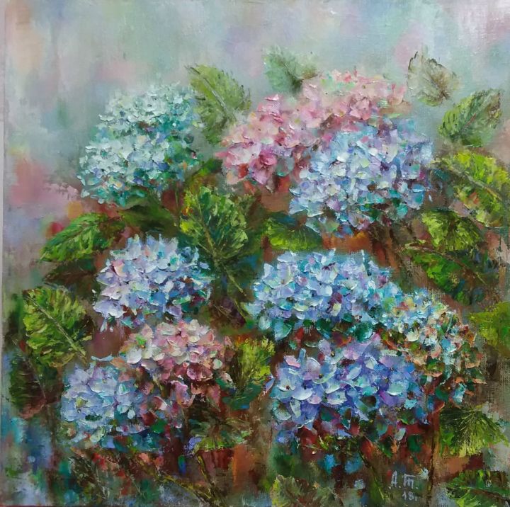 Painting titled "Hydrangeas /  Горте…" by Alla Tatarinova, Original Artwork, Oil