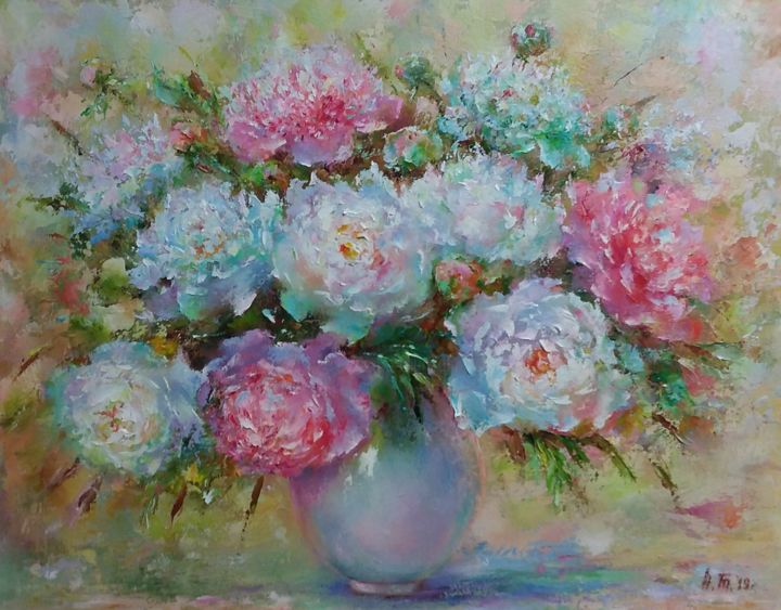Painting titled "Bouquet of white an…" by Alla Tatarinova, Original Artwork, Oil