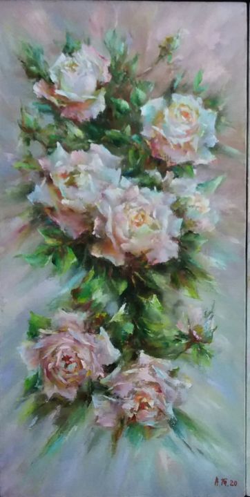 Картина под названием "Bouquet of roses" - Alla Tatarinova, Подлинное произведение искусства, Масло