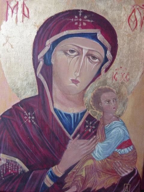 Painting titled "Virgin of Passion" by Alla Poniatovska, Original Artwork