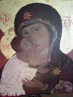 Painting titled "Virgin of Vladimir" by Alla Poniatovska, Original Artwork