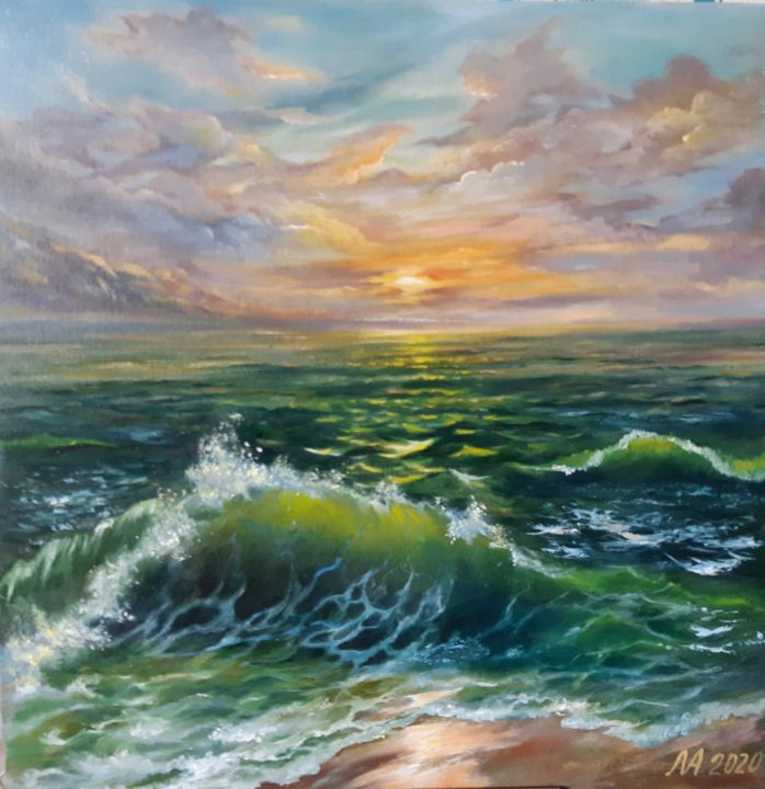 Painting titled "Волна" by Алла Мироненко, Original Art, Oil