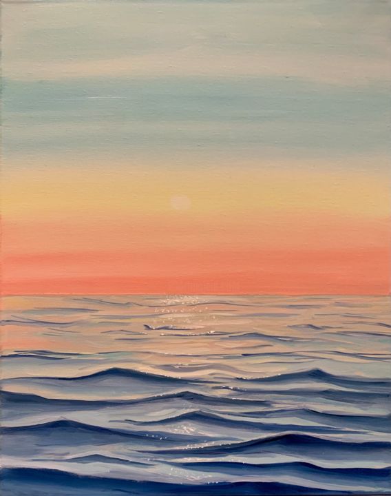 「Sea oil painting」というタイトルの絵画 Alla Alによって, オリジナルのアートワーク, オイル ウッドストレッチャーフレームにマウント