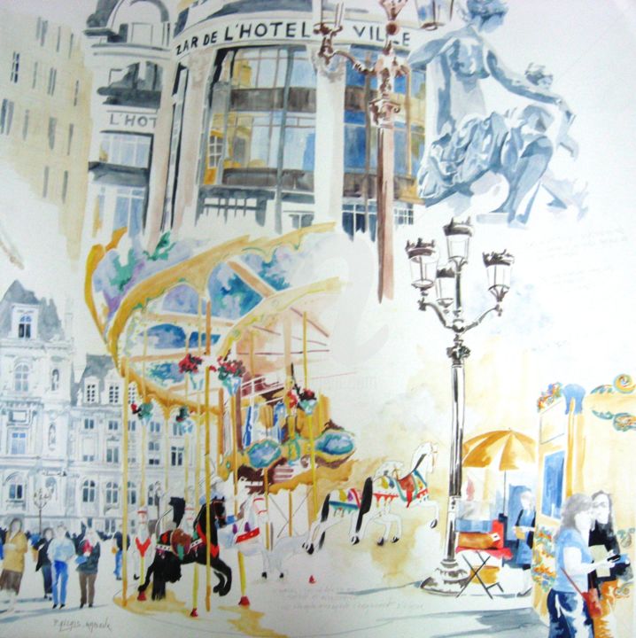 Malarstwo zatytułowany „Baz art hôtel de vi…” autorstwa Allais Rabeux, Oryginalna praca, Akwarela