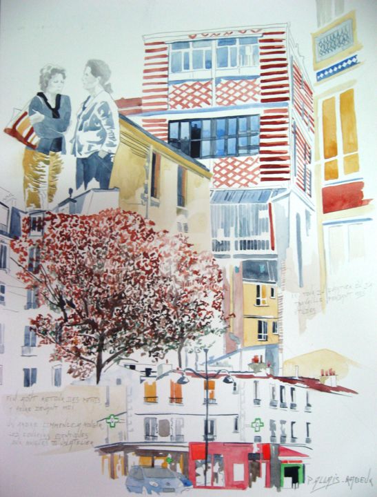 Painting titled "Montparnasse" by Allais Rabeux, Original Artwork, Watercolor