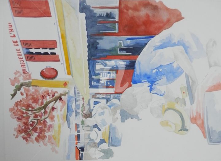 Painting titled "terrasse" by Allais Rabeux, Original Artwork, Watercolor