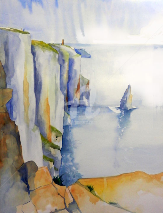 Painting titled "Cliff Moher" by Allais Rabeux, Original Artwork, Watercolor