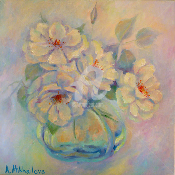 Painting titled "Les Roses Sauvages" by Alla Mikhailova, Original Artwork, Oil