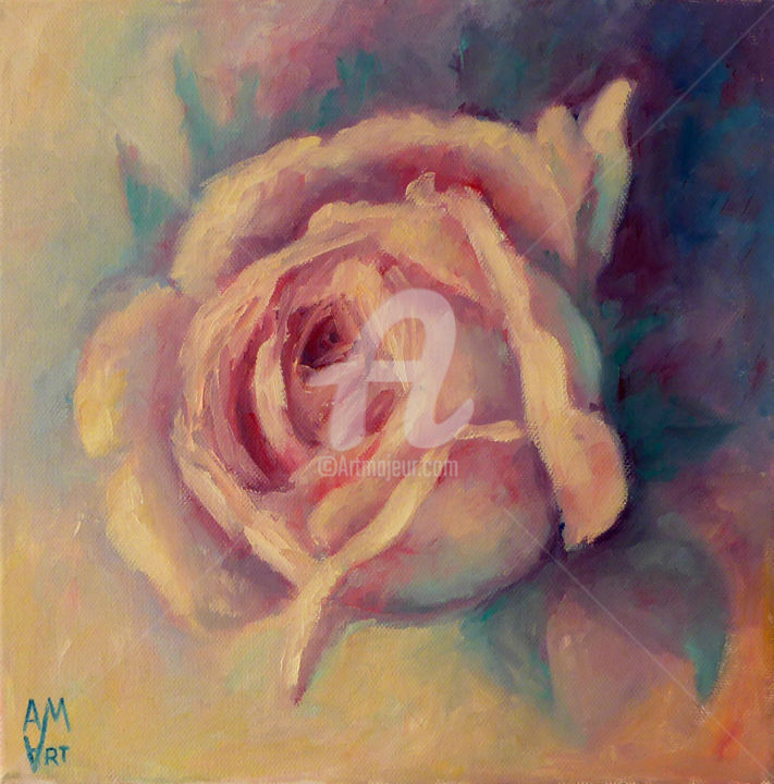 Painting titled "Vintage Rose" by Alla Mikhailova, Original Artwork, Oil