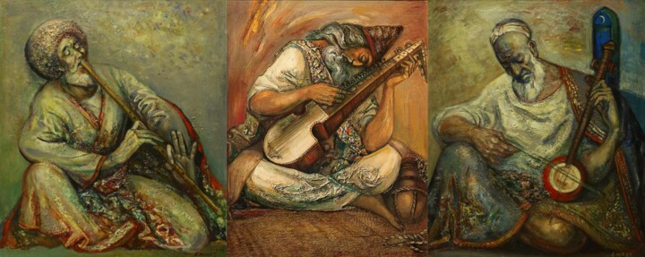 Pintura intitulada "Triptych 'Music'" por Allamyrat Muhammedov, Obras de arte originais, Óleo