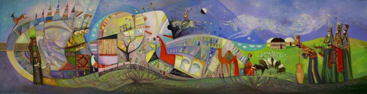Painting titled "Nowruz Panoramic" by Allamyrat Muhammedov, Original Artwork, Acrylic