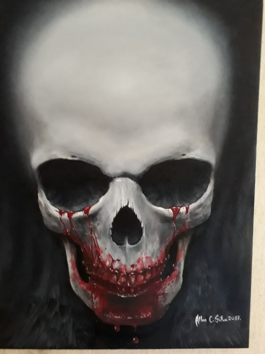 Painting titled "skull bloody" by Allan Campos, Original Artwork, Other