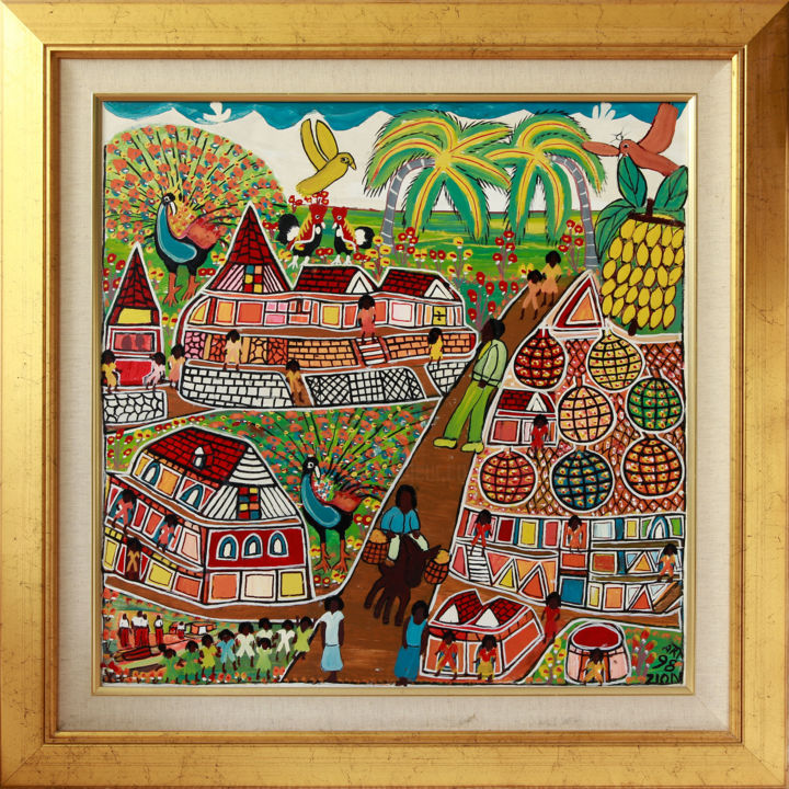 Malerei mit dem Titel "Market Scene by All…" von Allan Zion, Original-Kunstwerk, Öl