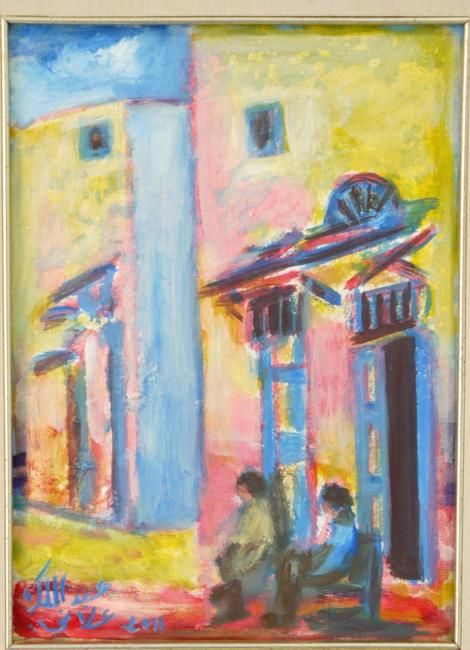 Peinture intitulée "Ruelle à Sidi Bou S…" par Abdelmalek Allani, Œuvre d'art originale