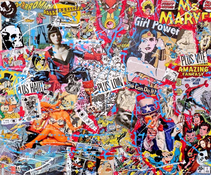 Collages intitulée ""Plus haut, plus lo…" par Allan Martel, Œuvre d'art originale, Collages