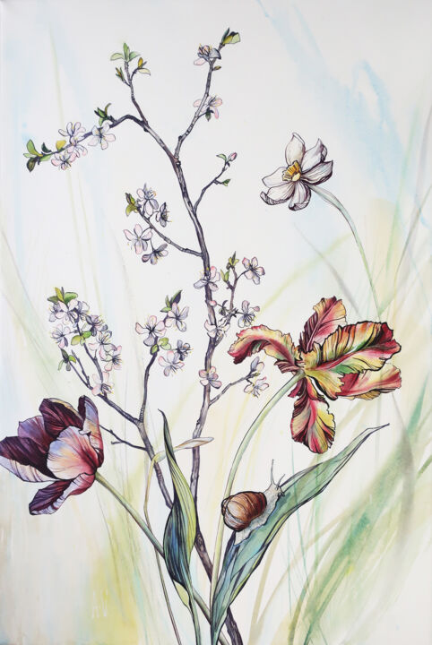 「Beginning of may」というタイトルの絵画 Alla Vlaskinaによって, オリジナルのアートワーク, インク