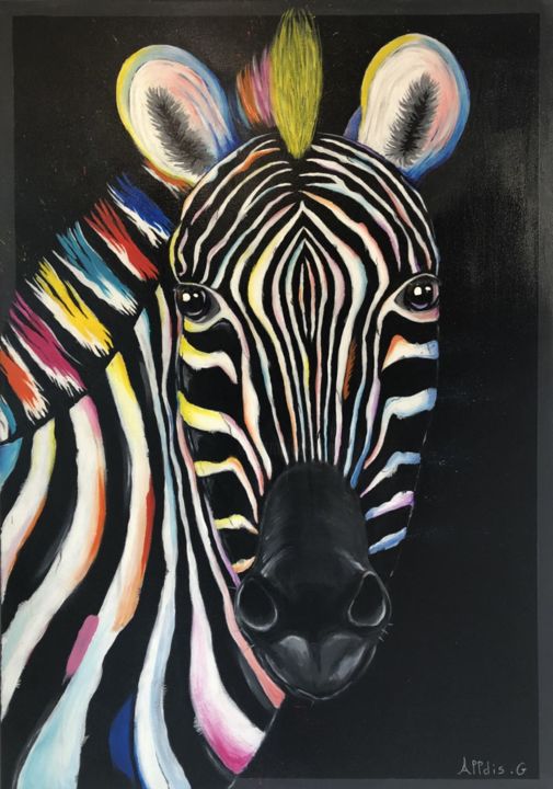 Peinture intitulée "zebre pop" par Gerald Alldis, Œuvre d'art originale, Acrylique