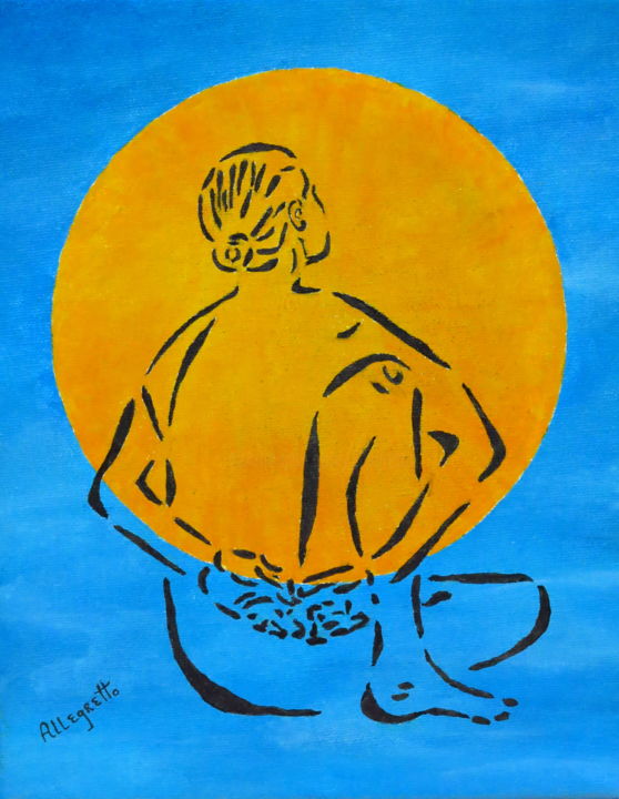 Картина под названием "YOGA AT SUNRISE" - Allegretto, Подлинное произведение искусства, Акрил